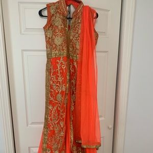 Indian Anarkali- orange and gold